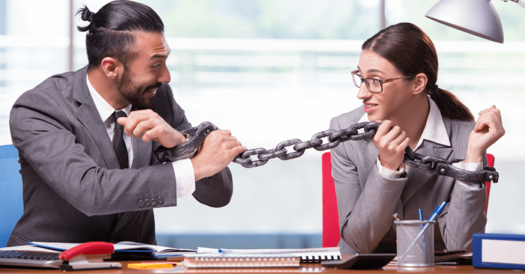 employee engagement two people chained together